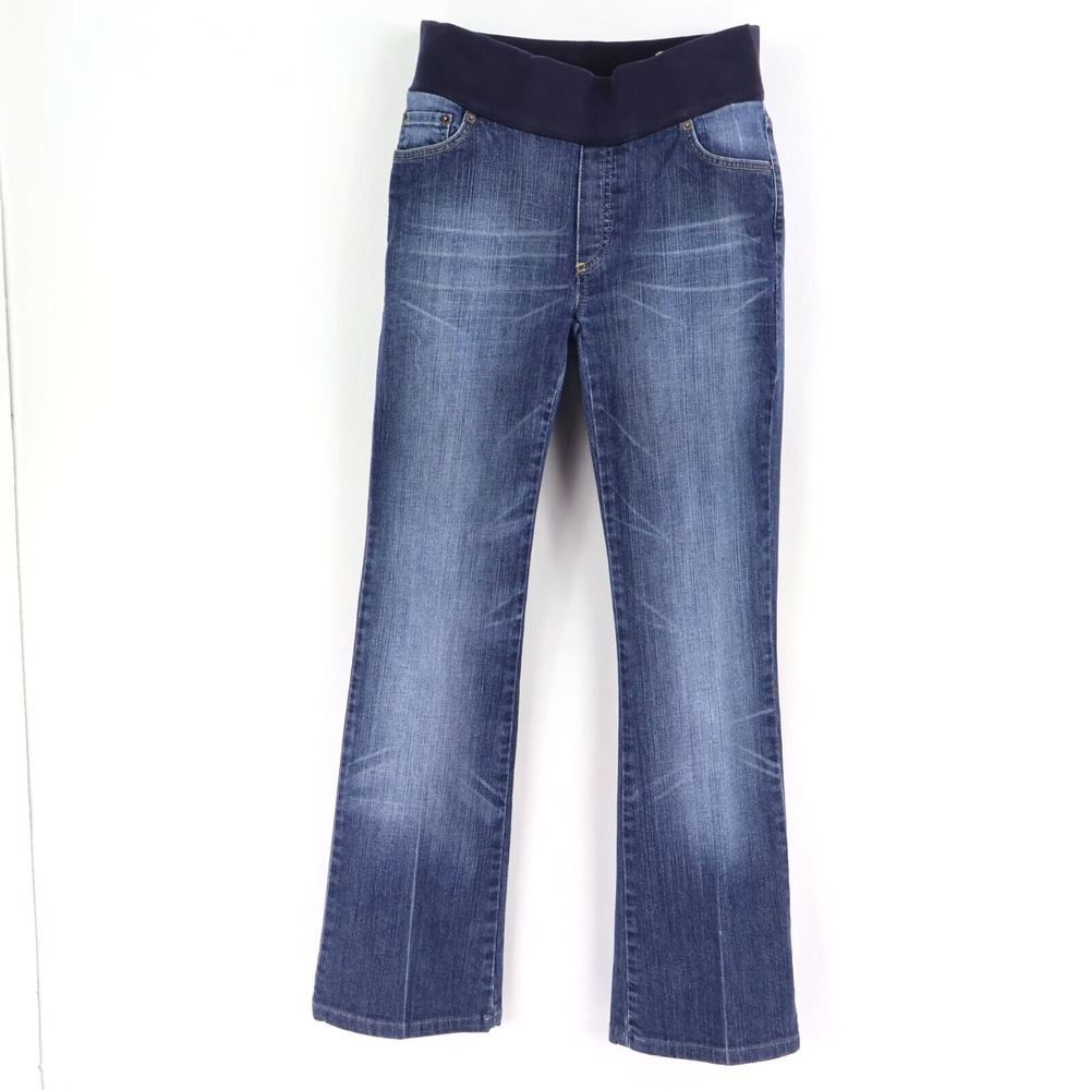 Mimi Maternity Jeans Womens Size S Blue Dark Wash Denim Bootcut Pockets Mid Rise
